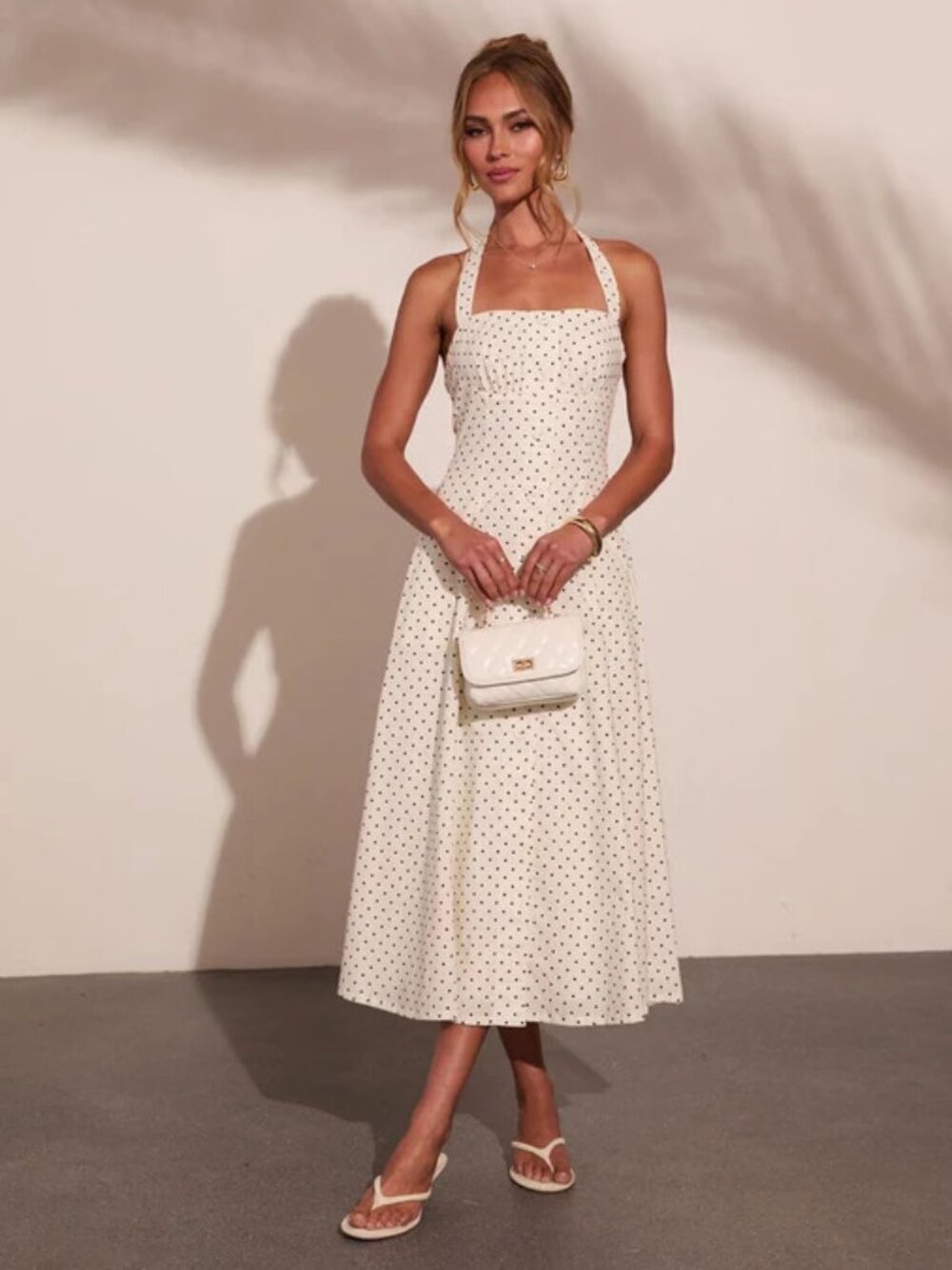 NWOT - Abrille Polka Dot Halter Neck Maxi Dress